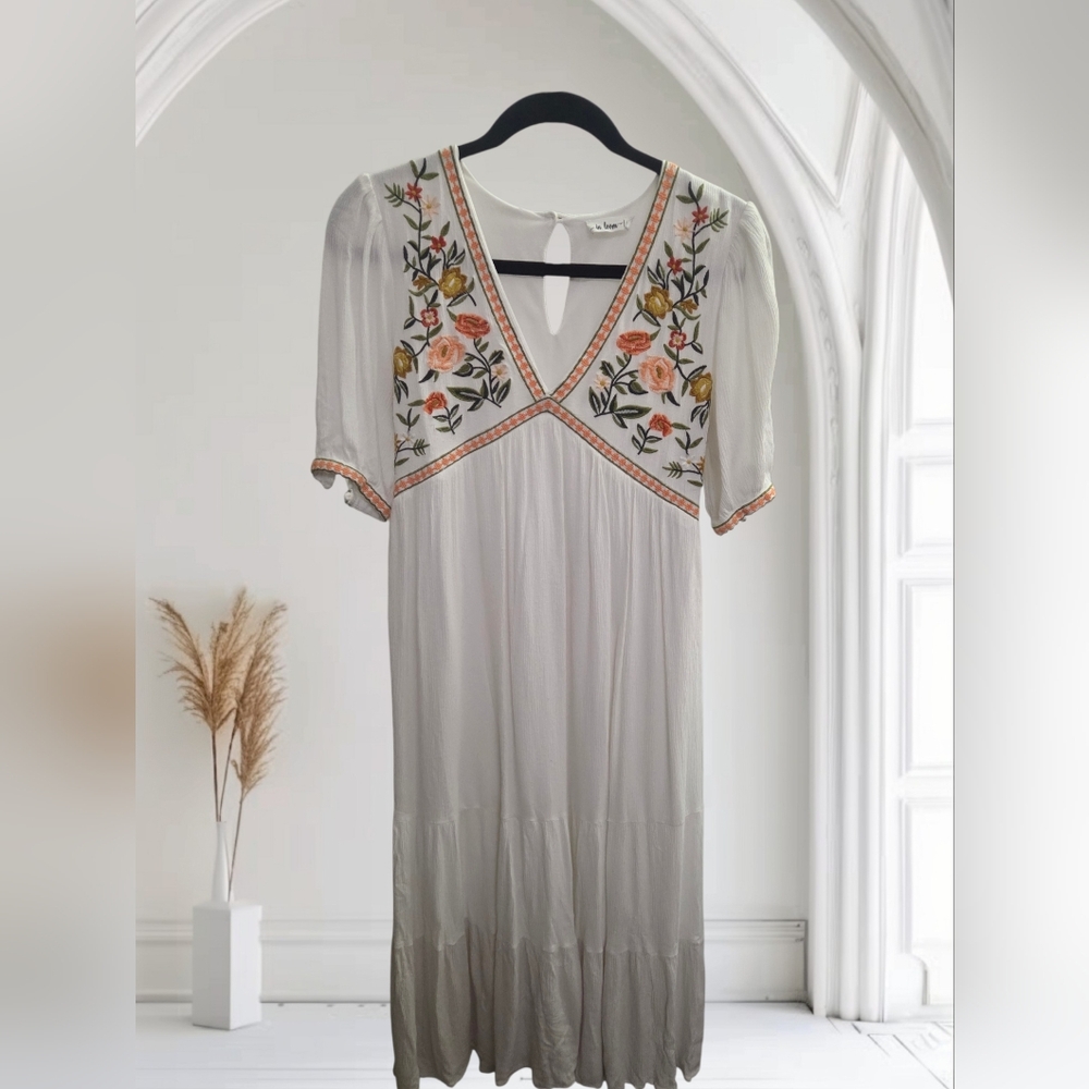 In Loom Embroidered Floral White Dress